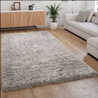 PACO HOME Hochflor Teppich Kuschelig Modern Shaggy Flokati Stil Gemütlich Uni Grau 80x150 cm