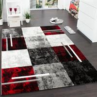 PACO HOME Designer Teppich Modern mit Konturenschnitt Karo Muster Grau Schwarz Rot 120x170 cm