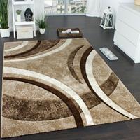 PACO HOME Designer Teppich mit Konturenschnitt Muster Gestreift Braun Beige Creme Meliert 80x150 cm