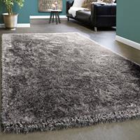 PACO HOME Edler Teppich Shaggy Hochflor Einfarbig Flauschig Glänzend In Grau Hellgrau 120x170 cm