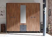Home affaire Draaideurkast Detroit lades in leisteenlook, metalen grepen Kledingkast met spiegel garderobe in de breedtes: 99/143 of 232cm