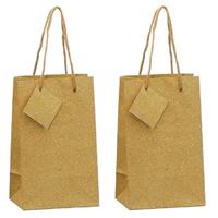 Cepewa Set van 12x stuks luxe gouden papieren giftbags/tasjes met glitters 12.5 x 20 cm -