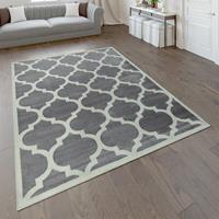 PACO HOME Designer Teppich Marokkanisches Muster Kurzflorteppich Modern Trend Grau Weiß 240x340 cm