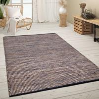 PACO HOME Teppich Wohnzimmer Kurzflor Handgewebt Modern Meliertes Ethno Muster Beige Blau 60x100 cm