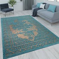 PACO HOME Orient Kurzflor Teppich Wohnzimmer Moderne Vintage Optik Türkis Beige 80x150 cm