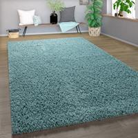 PACO HOME Shaggy Teppich Hochflor Langflor Hochwertig Hohe Fadendichte Uni Pastell Türkis 70x250 cm