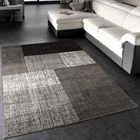 PACO HOME Designer Teppich Modern Kariert Kurzflor Design Meliert In Grau Creme Braun 120x170 cm