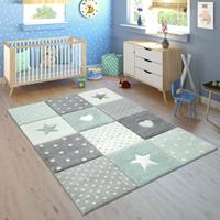 PACO HOME Kinderteppich Teppich Kinderzimmer Pastell 3D Effekt Punkte Herzen Sterne Grün Grau 120x170 cm