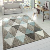 PACO HOME Designer Teppich Modern Konturenschnitt Pastellfarben Rauten Design Beige Blau 80x300 cm