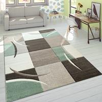 PACO HOME Designer Teppich Modern Konturenschnitt Pastellfarben Mit Karo Muster Beige Grün 80x300 cm