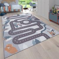 PACO HOME Kinderteppich Spielteppich Teppich Kinderzimmer Straßen Design Mit Tieren Creme 80x150 cm
