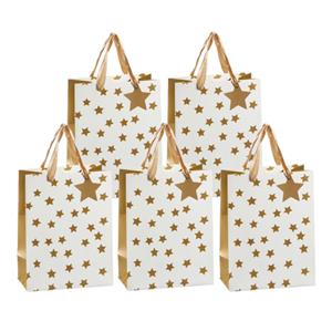 Cepewa Set van 8x stuks papieren giftbags/cadeau tasjes goud met sterretjes 26 x 32 x 12 cm -