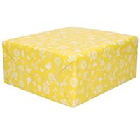 Shoppartners 3x Rollen Inpakpapier/cadeaupapier geel met witte bloemen en vlinders 200 x 70 cm -