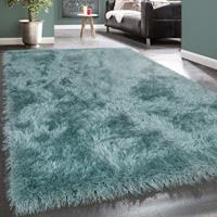 PACO HOME Moderner Wohnzimmer Shaggy Hochflor Teppich Soft Garn In Uni Pastell Türkis 60x100 cm