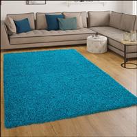 PACO HOME Shaggy Hochflor Langflor Teppich Sky Einfarbig in Türkis Ø 80 cm Rund