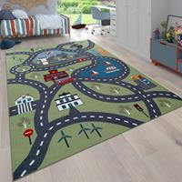 PACO HOME Kinder-Teppich Für Kinderzimmer, Spiel-Teppich Mit Straßen-Motiv, In Grün 100x200 cm