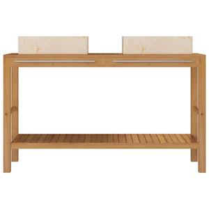 VidaXL Waschtisch Massivholz Teak mit Waschbecken Marmor Creme braun