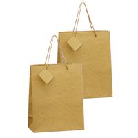 Cepewa Set van 4x stuks luxe gouden papieren giftbags/cadeau tasjes met glitters 21 x 26 x 10 cm -