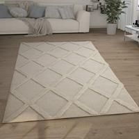 PACO HOME Hochflor Teppich Wohnzimmer Shaggy 3D Optik Skandinavisches Muster Raute Creme 120x160 cm