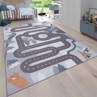 PACO HOME Kinderteppich Spielteppich Teppich Kinderzimmer Straßen Design Mit Tieren Creme Ø 160 cm Rund