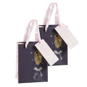Pakket van 4x stuks papieren bruiloft giftbags/cadeau tasjes blauw 11 x 14 x 6 cm cm -
