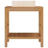 VidaXL Waschtisch Massivholz Teak mit Waschbecken Marmor Creme braun