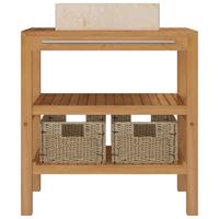 VidaXL Waschtisch Massivholz Teak mit Waschbecken Marmor Creme braun