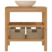 VidaXL Waschtisch Massivholz Teak mit Waschbecken Marmor Creme braun