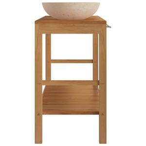 VidaXL Waschtisch Massivholz Teak mit Waschbecken Marmor Creme braun