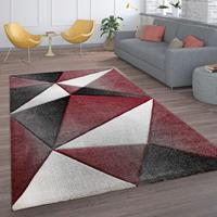 PACO HOME Teppich Wohnzimmer Kurzflor Modernes Geometrisches Rauten Muster Mit 3D Optik 80x300 cm, Rot - 