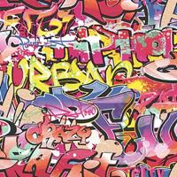 GOOD VIBES Tapete Graffiti Rosa und Orange