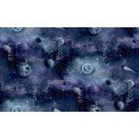 GOOD VIBES Tapete Galaxy Planets and Text Schwarz und Lila