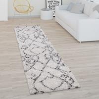 PACO HOME Hochflor Teppich Wohnzimmer Shaggy Langflor Modernes Boho Skandi Rauten Muster 80x150 cm, Creme Anthrazit