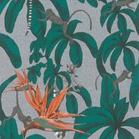 Topchic Behang Monkey Jungle Leaves groen en grijs