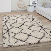 PACO HOME Hochflor Teppich Wohnzimmer Shaggy Langflor Modernes Boho Skandi Rauten Muster 200x280 cm, Creme Anthrazit 2 - 