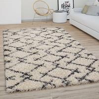 PACO HOME Hochflor Teppich Wohnzimmer Shaggy Langflor Modernes Boho Skandi Rauten Muster 120x170 cm, Creme Anthrazit 3 - 