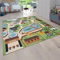 PACO HOME Kinder-Teppich Für Kinderzimmer, Spiel-Teppich, Zoo Mit Tiger, Bär, Löwe, Bunt 200 cm Quadrat