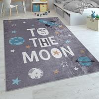 PACO HOME Kinderteppich, Spielteppich Für Kinderzimmer, Mit Raketen-Motiv Und Spruch, Grau 120x160 cm - 