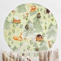 Bilderwelten Runde Tapete selbstklebend - Fuchs und Eule mit BÃumen GrÃ¶ÃŸe HxB: 50cm x 50cm