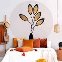 K&L WALL ART Runde Fototapete Kubistika Gold Schwarz Tapete Blumen Vliestapete Wandbild Ã� 140 cm