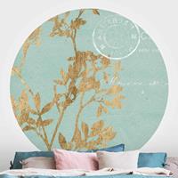 Bilderwelten Runde Tapete selbstklebend - Goldene BlÃtter auf Turquoise I GrÃ¶ÃŸe HxB: 50cm x 50cm