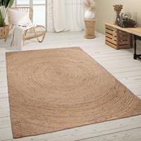 PACO HOME Teppich Wohnzimmer Naturfaser Jute Handgearbeitet Abstraktes Modernes Muster 60x100 cm, Natur