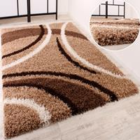 PACO HOME Shaggy Teppich Hochflor Langflor Gemustert in Braun Beige Creme 70x250 cm