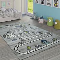 PACO HOME Kinderteppich Kinderzimmer Modern Lernteppich StraÃŸe Auto Haus Design In Grau 120x170 cm