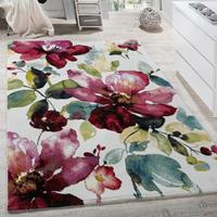 PACO HOME Teppich Modern Leinwand Optik Teppich Blumen Muster Bunt Farbmix Multicolour 120x170 cm - 