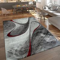 PACO HOME Moderner Kurzflor Teppich Wohnzimmer Meliert Abstraktes Design Grau Rot Schwarz 200x290 cm - 