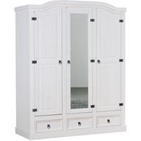 Ebuy24 - New Mexico Kleiderschrank 3 tÃ¼rig mit einer SpiegeltÃ¼r, 2 getÃfelten TÃ¼ren und 3 Schubladen in weiÃŸ, gewachst. - WeiÃ&#