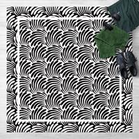Bilderwelten Vinyl-Teppich - Quadratische BlÃtterornamente Schwarz WeiÃŸ mit Rahmen - Quadrat 1:1 GrÃ¶ÃŸe HxB: 40cm x 40cm