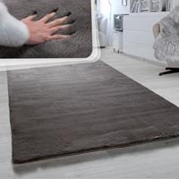 PACO HOME Teppich Wohnzimmer Hochflor Softes Kaninchenfell Imitat Kunstfell Anthrazit 120 cm Rund - 