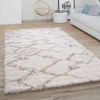 PACO HOME Hochflor Teppich Wohnzimmer Shaggy Langflor Modernes Boho Skandi Rauten Muster Creme Beige, 80 cm Rund